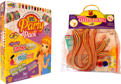 Mansaji 3 in 1 Party Pack Jr. Amazing Loom and Nail Art and Body Tattoos with Paper Quilling No.4 (Combo Pack of 2)
Mansaji 3 in 1 Party Pack Jr. Amazing Loom and Nail Art and Body Tattoos with Paper Quilling No.4 (Combo Pack of 2)