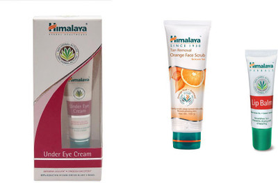 Himalaya under eye cream, ten removal orange face scrub, lip balm(Set of 3)