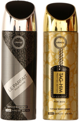 Armaf LE PARFAIT AND TAG HIM PRESTIGE EDITION Deodorant Spray - For Men(200 ml, Pack of 2)
Armaf LE PARFAIT AND TAG HIM PRESTIGE EDITION Deodorant Spray - For Men(200 ml, Pack of 2)