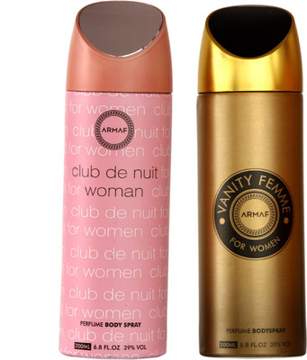 Armaf CLUB DE NUIT WOMAN AND VANITY FEMME Deodorant Spray - For Women(200 ml, Pack of 2)
Armaf CLUB DE NUIT WOMAN AND VANITY FEMME Deodorant Spray - For Women(200 ml, Pack of 2)