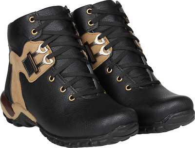 Kraasa Tick n Tack Boots For Men(Black, Tan, Black::cream
