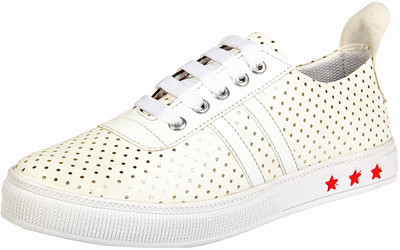 Tapps Women's Canvas Casual Shoes Sneakers For Women(White, Black and golden