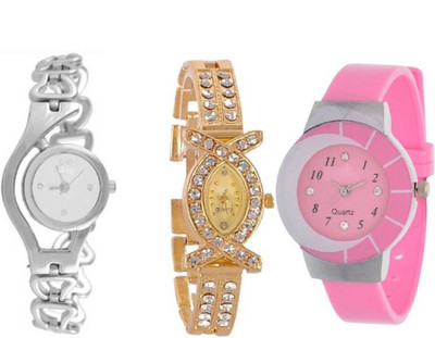Aaradhya Fashion Combo3 Zibra Pink & White & Gold Analogue Watch - For Women