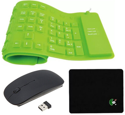 FKU Flexible Green Keyboard With Black Ultra Slim Wireless Mouse & Mousepad Combo Set
FKU Flexible Green Keyboard With Black Ultra Slim Wireless Mouse & Mousepad Combo Set