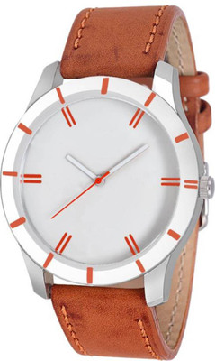 FabSale White Dial Brown Leather Strap 0074 Watch - For Men