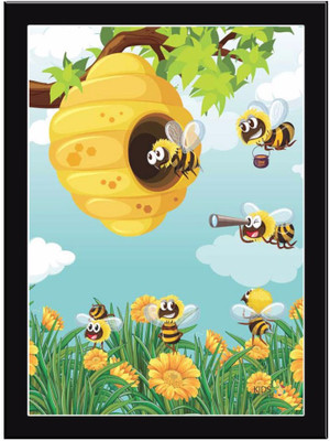 Honey-Bee-BackG Paper Print(11.69 inch X 8.27 inch, Framed)