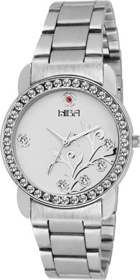 HIBA LD135 Crystal Studded White Flower Dial Watch - For Women
