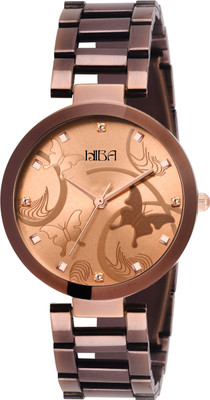 HIBA LD130 Premium Brown Crystal Studded Brown Dial Watch - For Women
