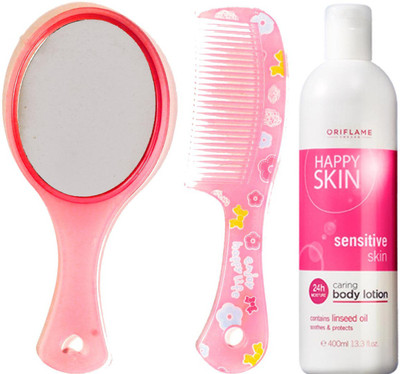 Oriflame Sweden Happy Skin Caring Body Lotion Sensitive Skin 400ml (23729) With Mirror Comb Set(Set of 3)
Oriflame Sweden Happy Skin Caring Body Lotion Sensitive Skin 400ml (23729) With Mirror Comb Set(Set of 3)
