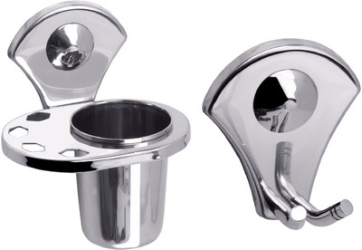 Aiken Deluxe Robe Hook And Tumbler Holder(Silver)