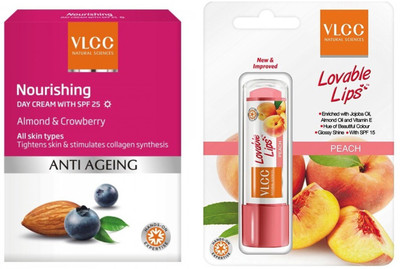 VLCC Anti-Ageing Nourishing Day Cream with SPF 25 50gm + Lovable Lips Peach Lip balm With SPF 15(Set of 1)
VLCC Anti-Ageing Nourishing Day Cream with SPF 25 50gm + Lovable Lips Peach Lip balm With SPF 15(Set of 1)