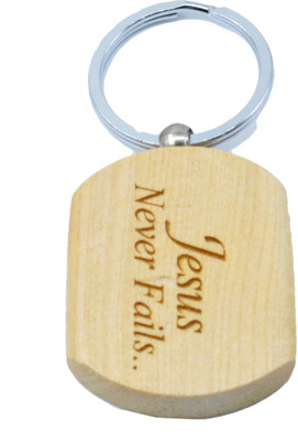 Faynci Jesus Never Fails Engraved Handcrafted Wooden Key Chain