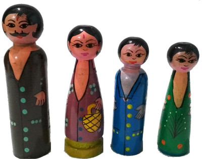 Crafts India Handcrafted Wooden Family Dolls Hand Puppets