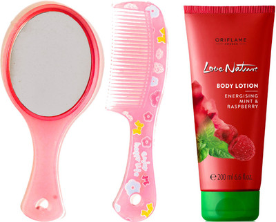 Oriflame Sweden Love Nature Body Lotion with Energising Mint & Raspberry 200ml (32603) With Mirror Comb Set(Set of 3)
Oriflame Sweden Love Nature Body Lotion with Energising Mint & Raspberry 200ml (32603) With Mirror Comb Set(Set of 3)