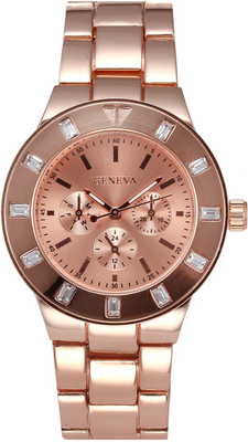 Geneva Platinum Rose Gold Studded GP-360 Watch - For Women