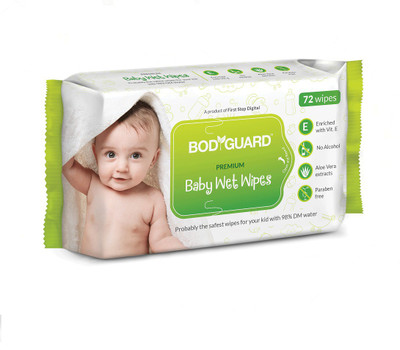 BodyGuard Premium Paraben Free Baby Wet Wipes with Aloe Vera - 72 Wipes (1 Pack, 72 each)(72 Pieces)