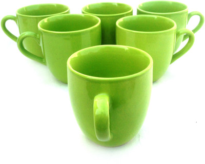 Indeavour Fusion Ceramic Mug(150 ml, Pack of 6), Green
