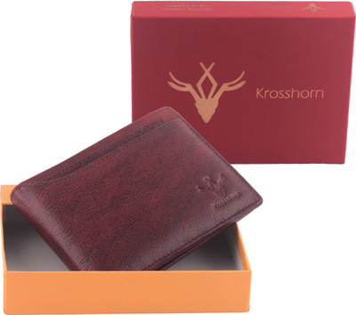 Krosshorn Men Brown Genuine Leather Wallet(6 Card Slots)