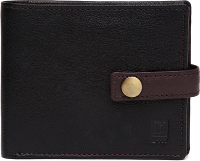 U+N Men Black Genuine Leather Wallet(4 Card Slots)