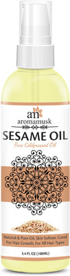AromaMusk USDA Organic 100% Pure Cold Pressed Extra Virgin Sesame Oil For Hair And Skin Hair Oil(100 ml)