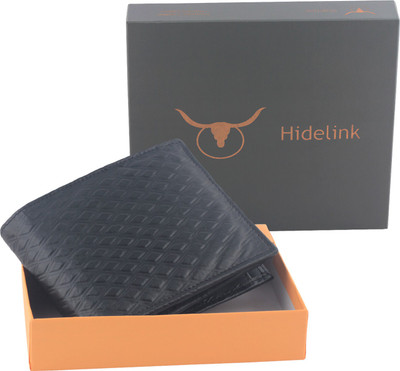 Hidelink Men Black Genuine Leather Wallet(9 Card Slots)