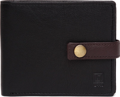U+N Men Black Genuine Leather Wallet(4 Card Slots)
