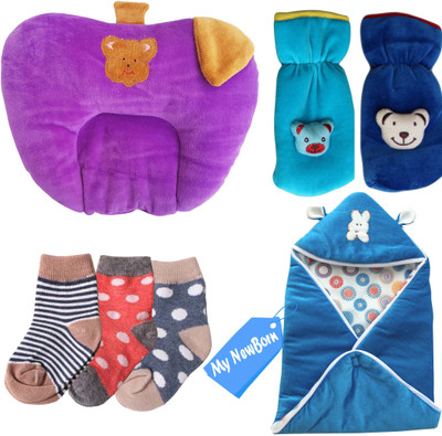 My New Born Daily Use pack having 1 baby wrapper, 2 feeding bottle covers, 1 mustard seed filled pillow and 3 pairs of socks for babies(Multicolor)
My New Born Daily Use pack having 1 baby wrapper, 2 feeding bottle covers, 1 mustard seed filled pillow and 3 pairs of socks for babies(Multicolor)