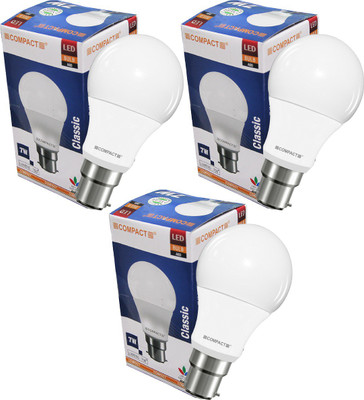 Compact 7 W Round B22, E27 LED Bulb(Yellow, Pack of 3)