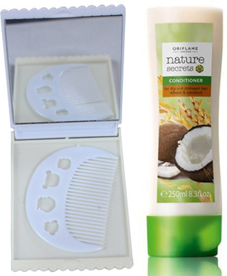 Oriflame Sweden Nature Secrets Conditioner for Dry and Damaged Hair Wheat & Coconut 250ml (21862) With Comb & Mirror Set(Set of 3)
