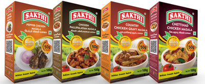 Sakthi Spices Sakthi Chettinad Chicken Masala 50g ( Get 50g free) + Chicken Pallipalayam Masala 50g (Get 50g free) + Country Chicken Gravy Masala 50g (Get 50g free) + Pepper Chicken Masala 50g (Get 50g free) - Launching Offer.(4 x 100 g)
Sakthi Spices Sakthi Chettinad Chicken Masala 50g ( Get 50g free) + Chicken Pallipalayam Masala 50g (Get 50g free) + Country Chicken Gravy Masala 50g (Get 50g free) + Pepper Chicken Masala 50g (Get 50g free) - Launching Offer.(4 x 100 g)