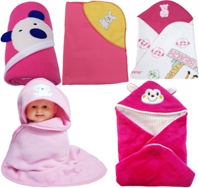 BRANDONN Abstract Hooded Baby Blanket(Polyester, RANI, White