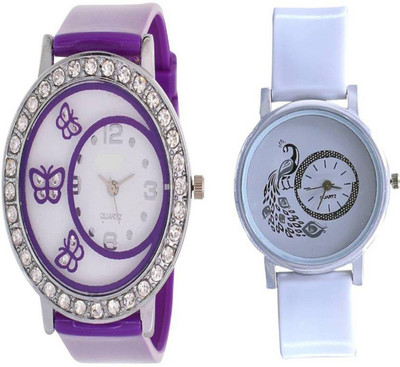 Ismart Purple Butterfly 312 and White Peacock 301 combo for women watches Watch - For Girls