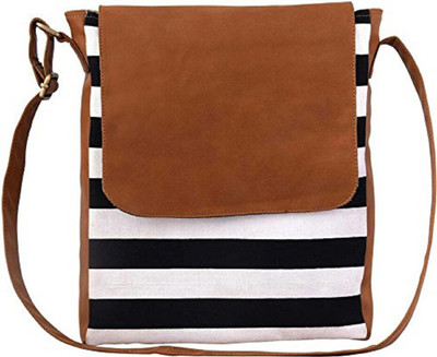 ayeshu Girls Casual Black, White, Brown PU Sling Bag, Black;brown;white