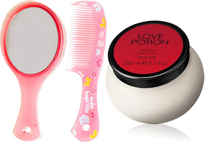 Oriflame Sweden Love Potion Perfumed Body Cream 250ml (31779) With Mirror & Comb Set(Set of 3)
Oriflame Sweden Love Potion Perfumed Body Cream 250ml (31779) With Mirror & Comb Set(Set of 3)
