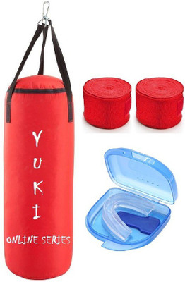 YUKI Online Series 1.5 Feet Long, PU Material, Red Color, Unfilled with Hanging Straps, 9 Feet Long Red Color Hand Wraps Pair & Mouth Guard Boxing Kit
YUKI Online Series 1.5 Feet Long, PU Material, Red Color, Unfilled with Hanging Straps, 9 Feet Long Red Color Hand Wraps Pair & Mouth Guard Boxing Kit