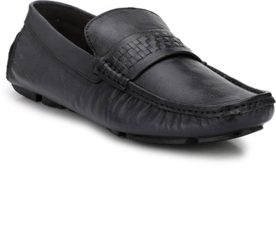 El Paso Genuine Leather Weaved Black Genuine Leather Casual Driving Shoes Loafers For Men(Black