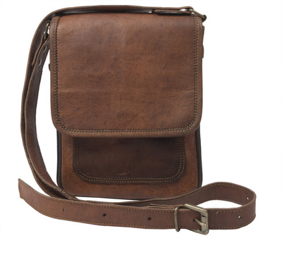 Anshika International Girls Casual Brown Genuine Leather Sling Bag