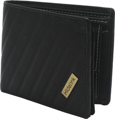 Hidelink Men Black Genuine Leather Wallet(5 Card Slots)