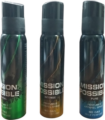 MISSION POSSIBLE MP DEO TRIO PACK Deodorant Spray - For Men & Women(140 ml, Pack of 3)
MISSION POSSIBLE MP DEO TRIO PACK Deodorant Spray - For Men & Women(140 ml, Pack of 3)