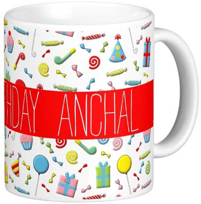 Exoctic Silver Happy Birthday ANCHAL Ceramic Mug(300 ml), Multicolor