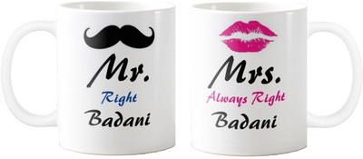 Exoctic Silver Mrs. & Mr.Badani -Anniversary Love Valentine 02 Ceramic Mug(325 ml, Pack of 2), Black;blue;pink
Exoctic Silver Mrs. & Mr.Badani -Anniversary Love Valentine 02 Ceramic Mug(325 ml, Pack of 2), Black;blue;pink