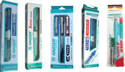 HAUSER GERMANY FLUIDIC BALL PEN + SONIC GEL PEN + TECH 5 INK PEN + ACTIVE GEL PEN SET ( BLUE, BLACK, RED ) + SUPER DARK 0.7 MM MECHANICAL PENCIL Ball Pen(Pack of 5)
HAUSER GERMANY FLUIDIC BALL PEN + SONIC GEL PEN + TECH 5 INK PEN + ACTIVE GEL PEN SET ( BLUE, BLACK, RED ) + SUPER DARK 0.7 MM MECHANICAL PENCIL Ball Pen(Pack of 5)