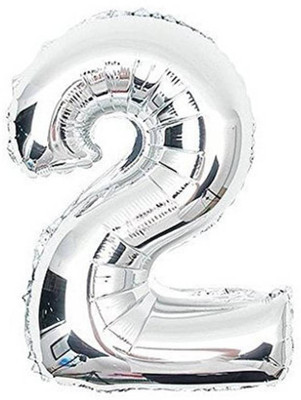 Theme My Party Solid Solid "2" Number Silver foil Balloon - 16 inches Balloon (Silver, Pack of 1) Balloon(Silver, Pack of 1)