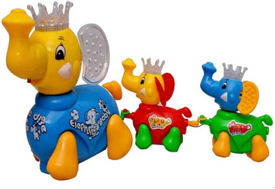 Bingoplus 3 In 1 Musical Elephant Family toy, with Light (Multicolor)(Multicolor)