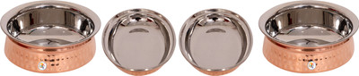 KDT Copper Steel Serving Plate With Donga - Set of 2 Bowl Tray Serving Set(Pack of 4)