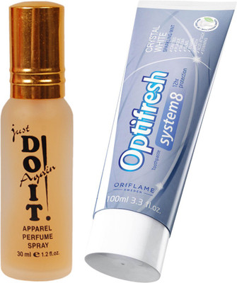 Oriflame Sweden Optifresh System 8 Crystal White Toothpaste 100ml (32060) With Just Doit Perfume 30ml(Set of 2)
Oriflame Sweden Optifresh System 8 Crystal White Toothpaste 100ml (32060) With Just Doit Perfume 30ml(Set of 2)