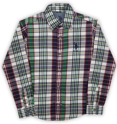 US Polo Kids Boys Checkered Casual Multicolor Shirt, Me. green