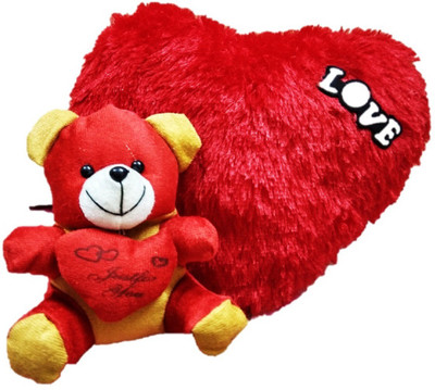 KANDK KREATION COMBO OF HEART AND SMALL TEDDY - 25 inch(Red, Brown), Brown;red