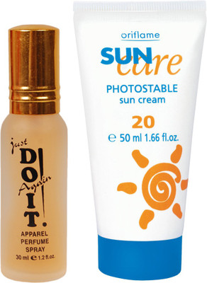 Oriflame Sweden SUN CARE CREAM SPF 20 (50ml) 1815 With Just Doit Perfume 30ml(Set of 2)
Oriflame Sweden SUN CARE CREAM SPF 20 (50ml) 1815 With Just Doit Perfume 30ml(Set of 2)