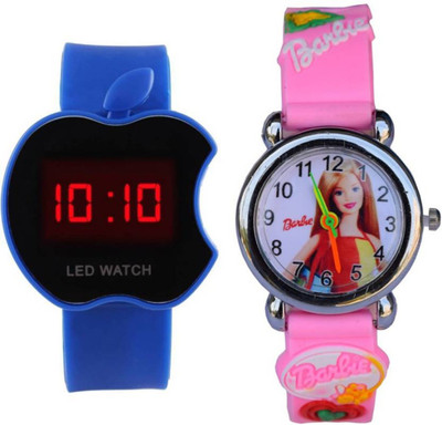 SWANOS T0042 S - BLUE APPLE & PINK BARBIE COMBO WATCH FOR BOYS & GIRLS Watch - For Boys & Girls